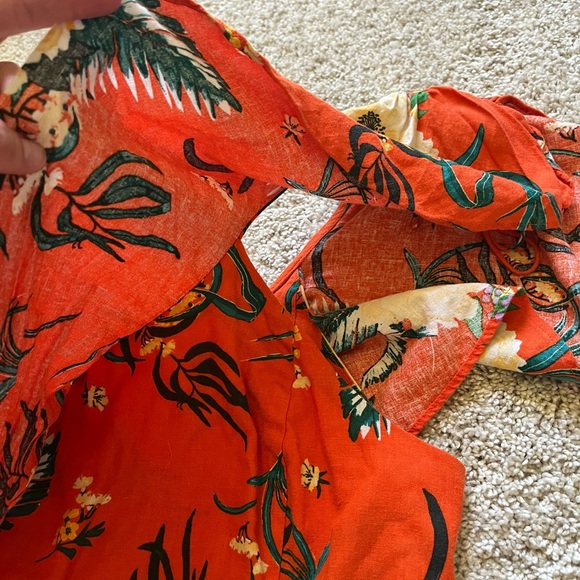 Urban Outfitters Carmen Linen One Shoulder Ruffle Midi Dress Orange S Floral - Picture 4 of 10